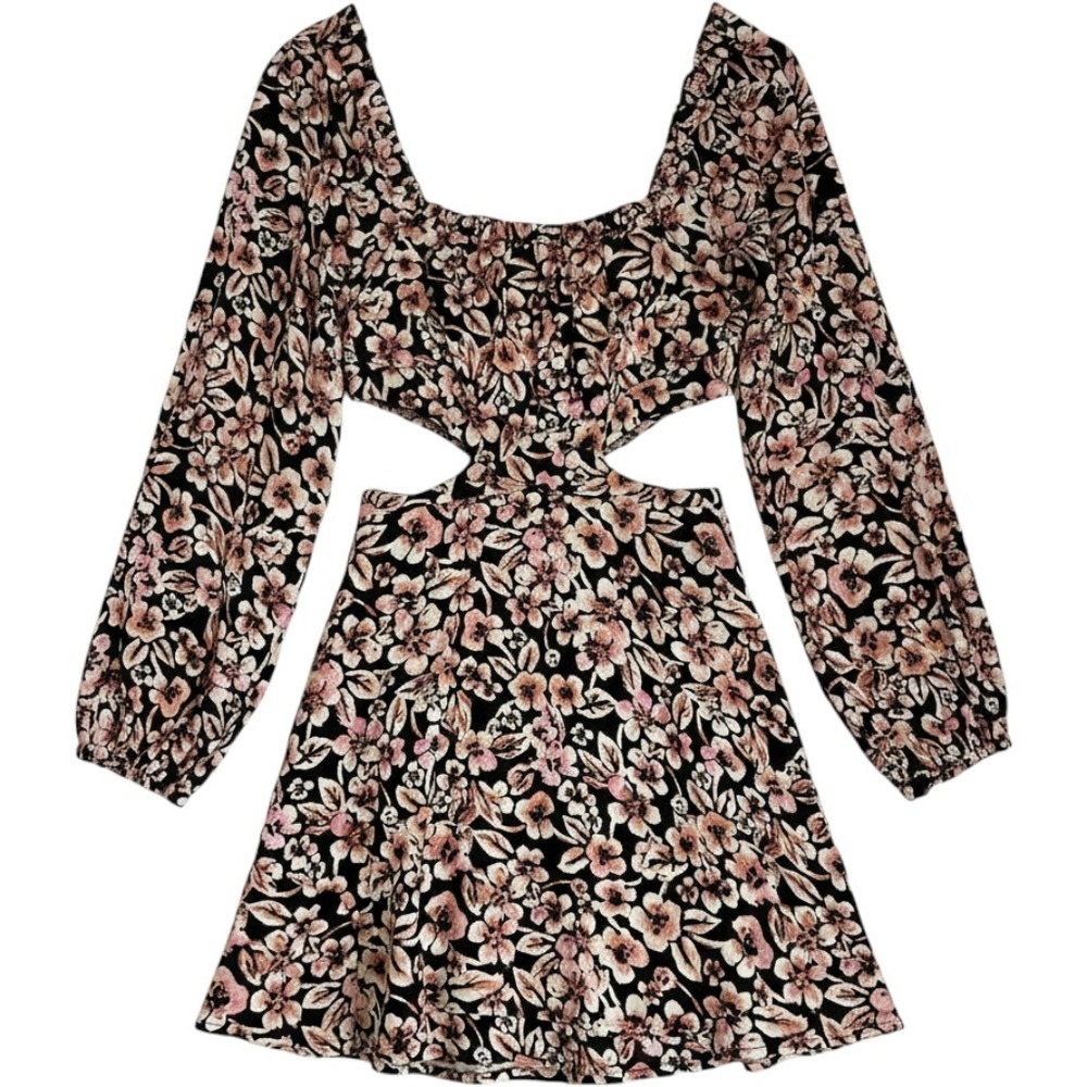 Free People Jael Cutout Mini Dress XS Black Floral Fairycore Boho OB1447128